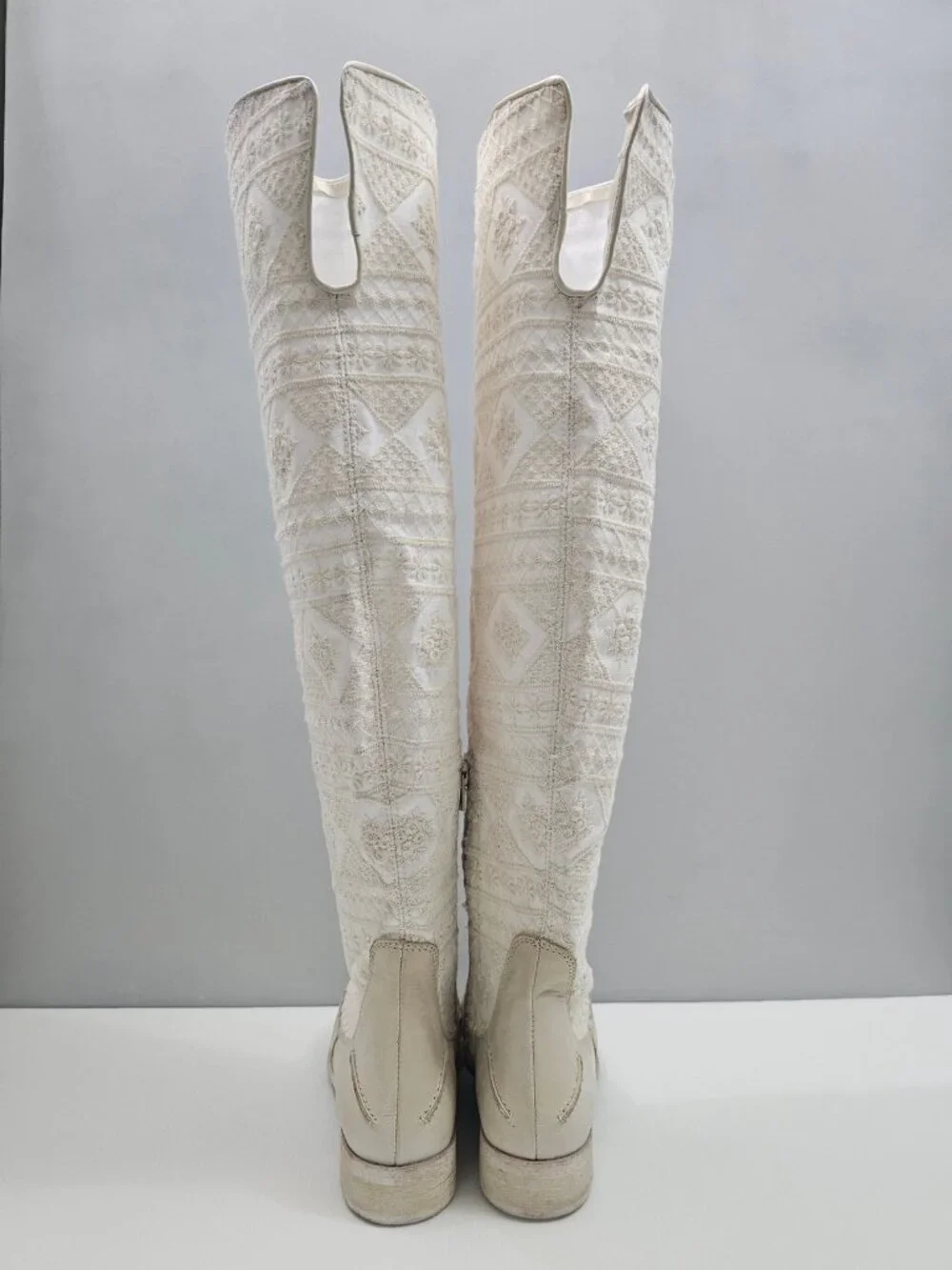 Free People Bren Knee High Boot Womens EU 36 Cream Embroidered Boho Slouchy